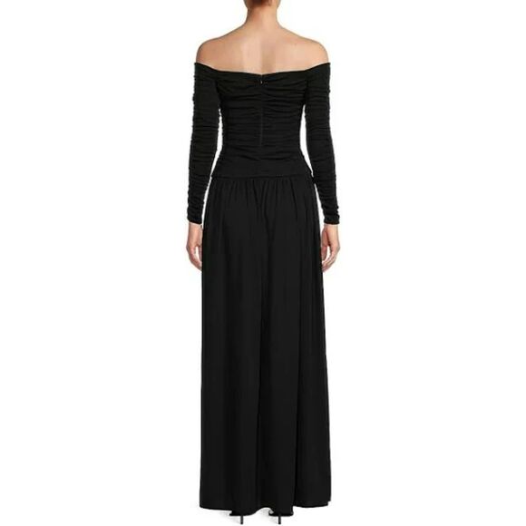 TANYA TAYLOR Marla Ruched Maxi Fit and Flare Dress Black Size 10 - Picture 2 of 4